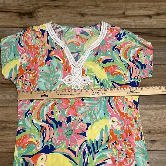 Lilly Pulitzer Harlow Tunic Dress SZ Small Casa Banana Tropical Floral Rayon - Picture 6 of 11